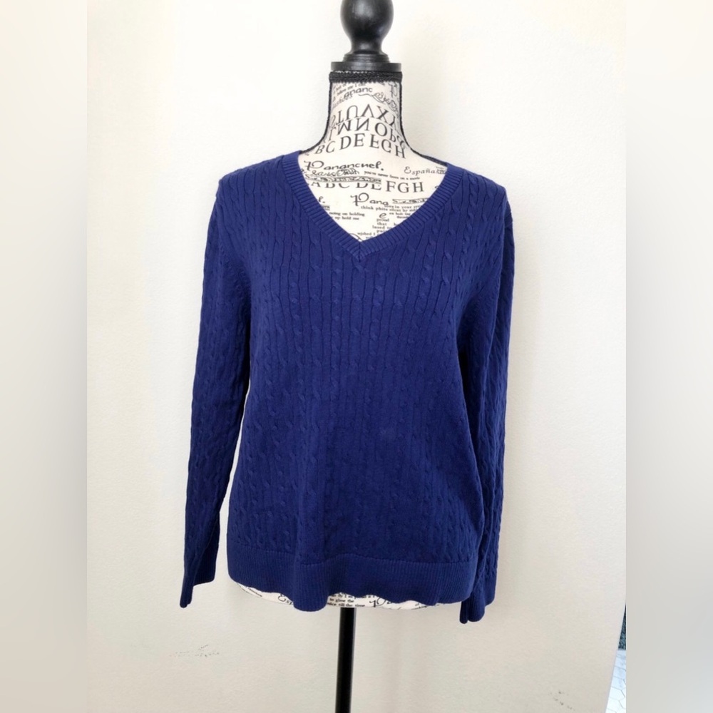 Charter Club Blue V-Neck Cable Knit Sweater